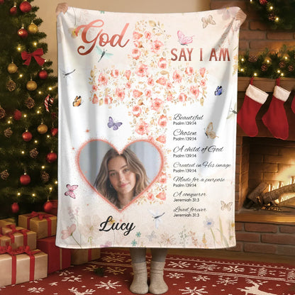 God Says I Am Loved And Chosen - Personalized Christian Bible Verse Custom Blanket