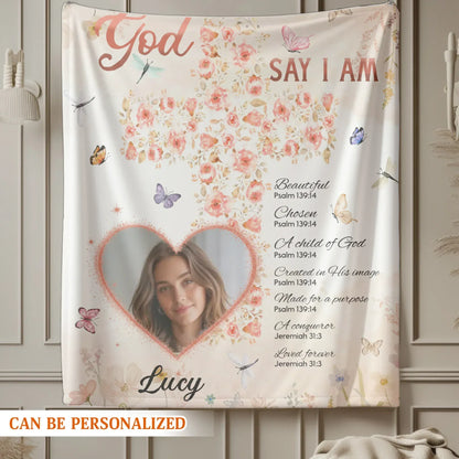 God Says I Am Loved And Chosen - Personalized Christian Bible Verse Custom Blanket