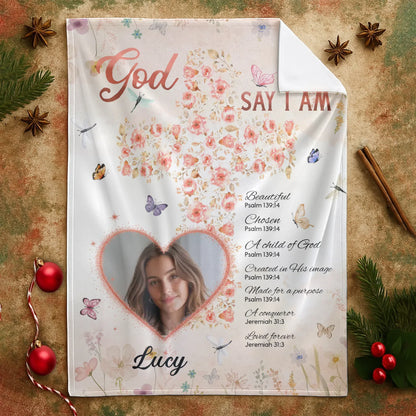 God Says I Am Loved And Chosen - Personalized Christian Bible Verse Custom Blanket