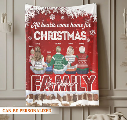 All Hearts Come For Christmas - Personalized Family Custom Blanket
