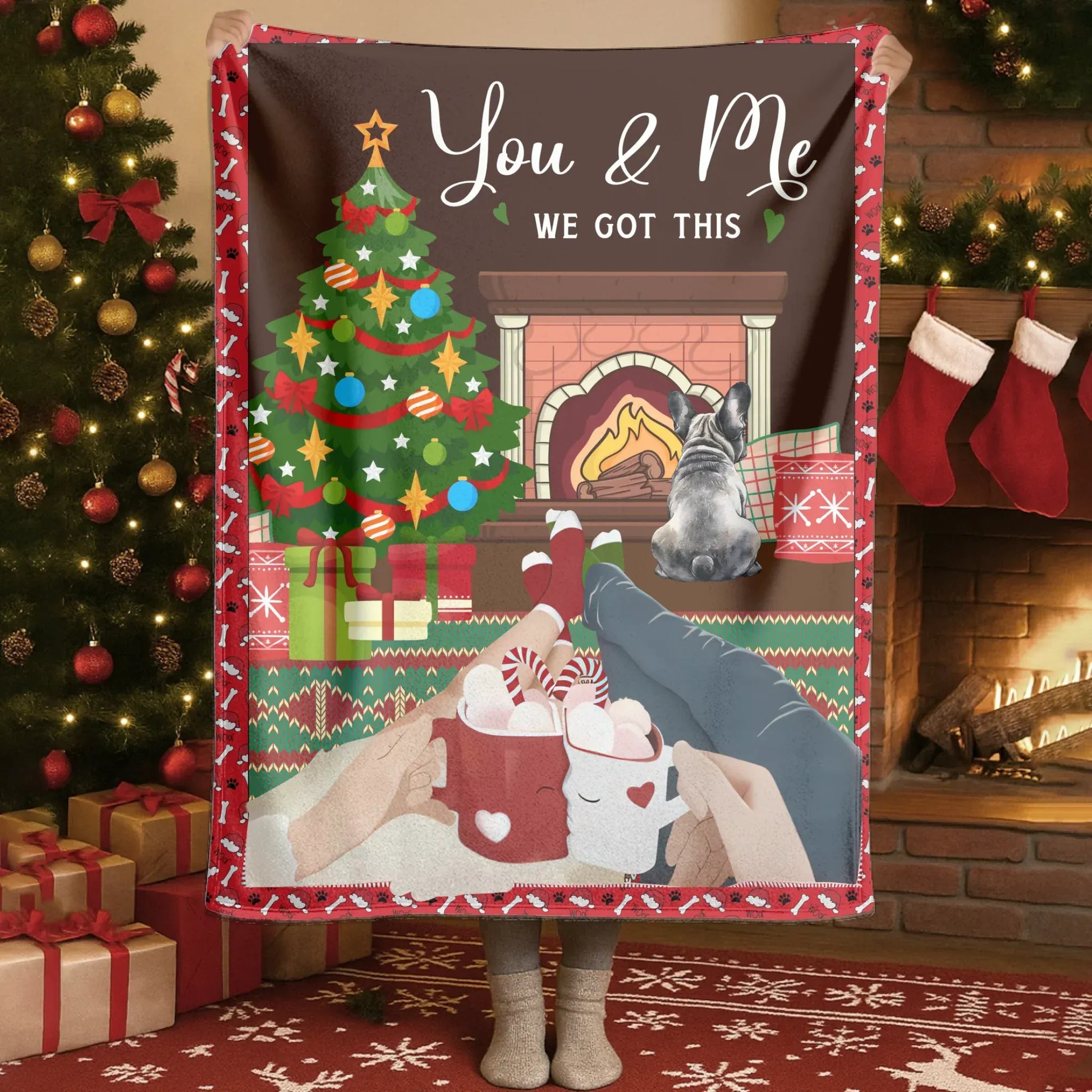 Blanket - Thanh Dang / White / 30x40in / 76x101cm Christmas Couple Chilling With Beloved Dogs - Personalized Couple And Dogs Custom Blanket