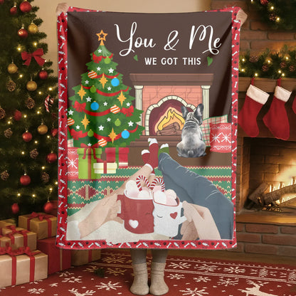 Blanket - Thanh Dang / White / 30x40in / 76x101cm Christmas Couple Chilling With Beloved Dogs - Personalized Couple And Dogs Custom Blanket