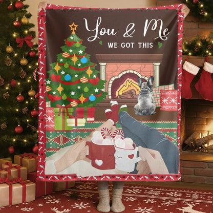 Christmas Couple Chilling With Beloved Dogs - Personalized Couple And Dogs Custom Blanket