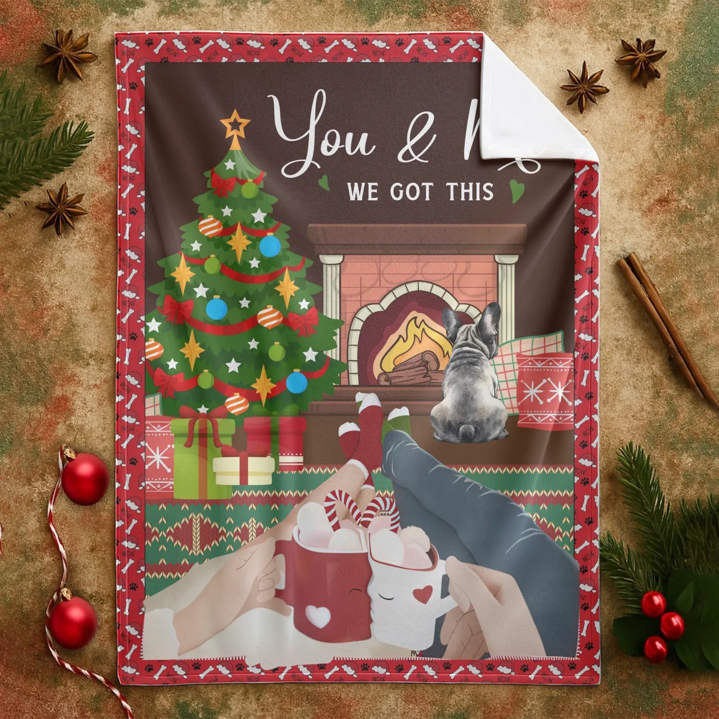 Christmas Couple Chilling With Beloved Dogs - Personalized Couple And Dogs Custom Blanket