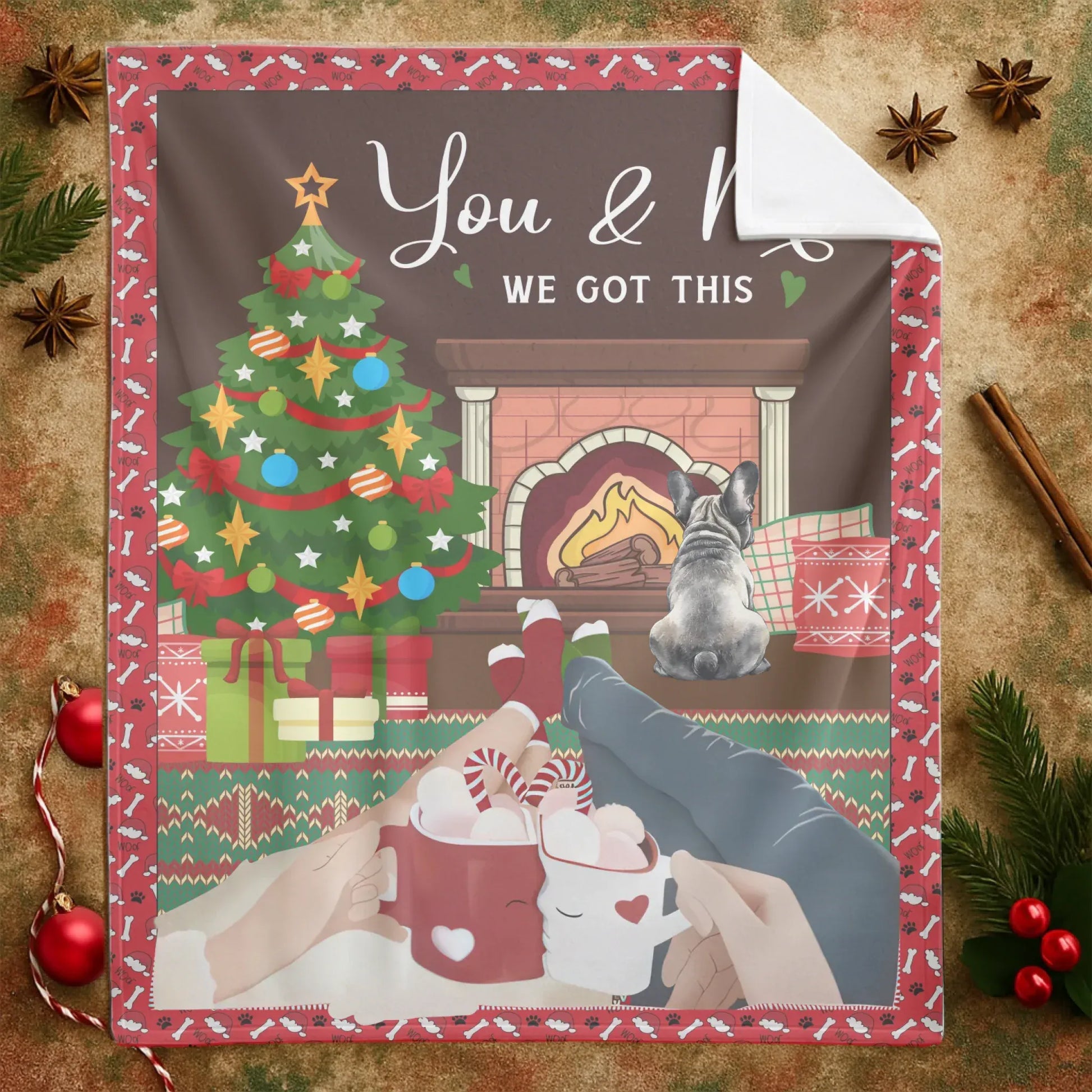 Christmas Couple Chilling With Beloved Dogs - Personalized Couple And Dogs Custom Blanket