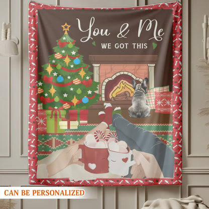 Christmas Couple Chilling With Beloved Dogs - Personalized Couple And Dogs Custom Blanket