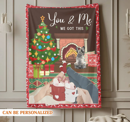 Christmas Couple Chilling With Beloved Dogs - Personalized Couple And Dogs Custom Blanket