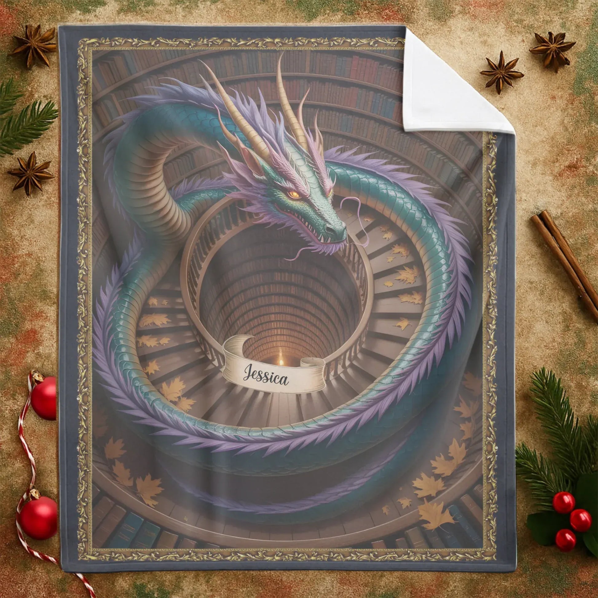 The mysterious Dragon In The Ancient Library - Personalized Books Lovers Custom Blanket