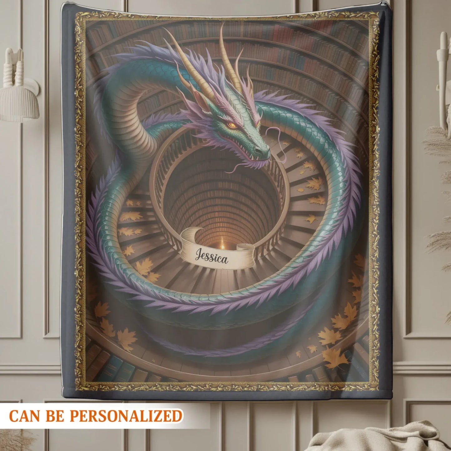 The mysterious Dragon In The Ancient Library - Personalized Books Lovers Custom Blanket