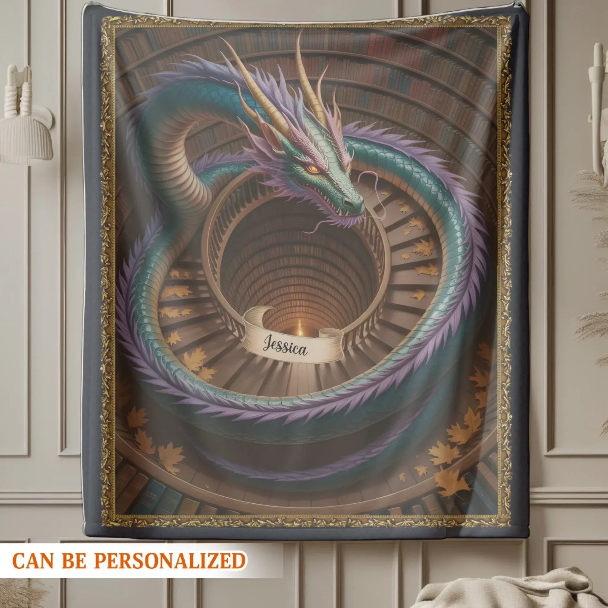 The mysterious Dragon In The Ancient Library - Personalized Books Lovers Custom Blanket