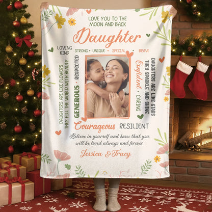 Love You To The Moon And Back - Personalized Daughter Photo Custom Blanket