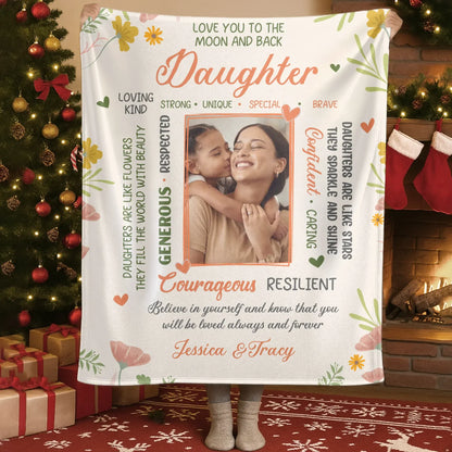 Blanket Custom KNT / White / 30x40in / 76x101cm Love You To The Moon And Back - Personalized Daughter Photo Custom Blanket
