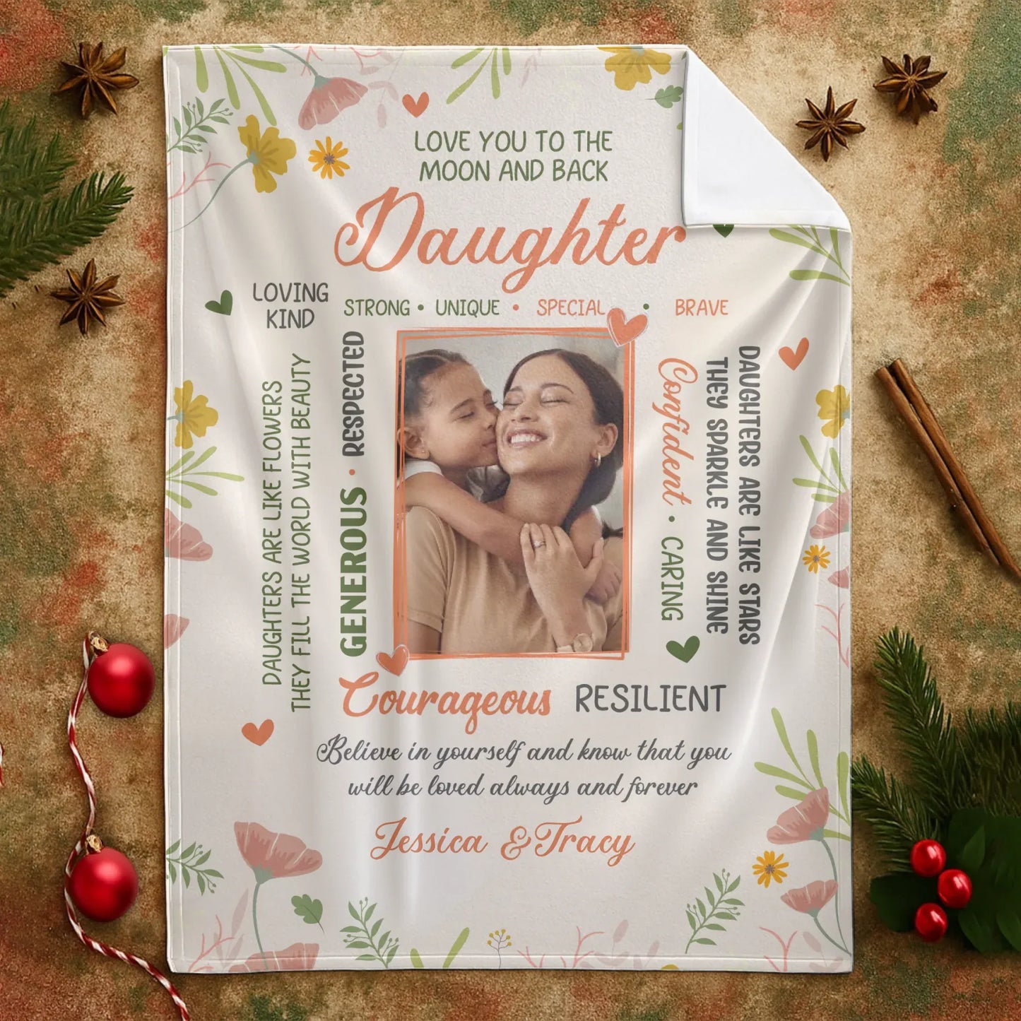 Love You To The Moon And Back - Personalized Daughter Photo Custom Blanket