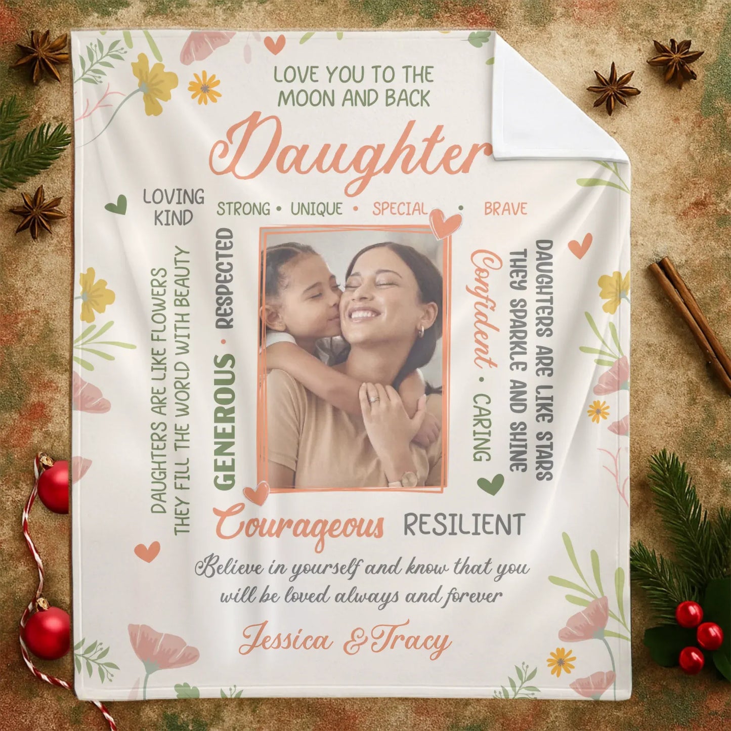 Love You To The Moon And Back - Personalized Daughter Photo Custom Blanket