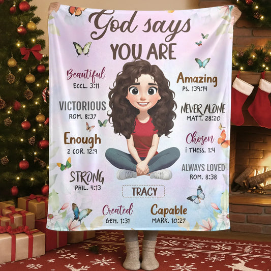 Blanket Custom KNT / White / 30x40in / 76x101cm God Says You Are Loved And Enough - Personalized Christian Custom Blanket