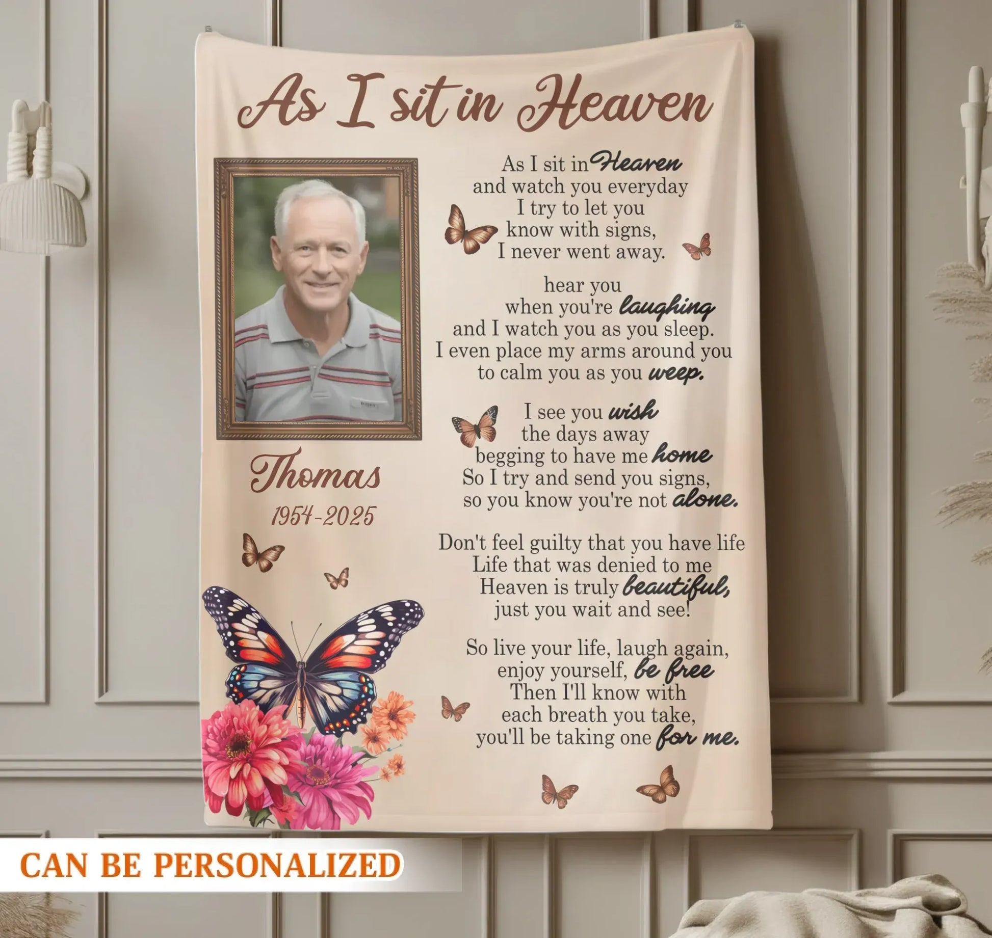 As I Sit In Heaven I Never Went Away - Personalized Memorial Photo Blanket