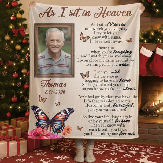 Blanket Custom KNT / White / 30x40in / 76x101cm As I Sit In Heaven I Never Went Away - Personalized Memorial Photo Blanket
