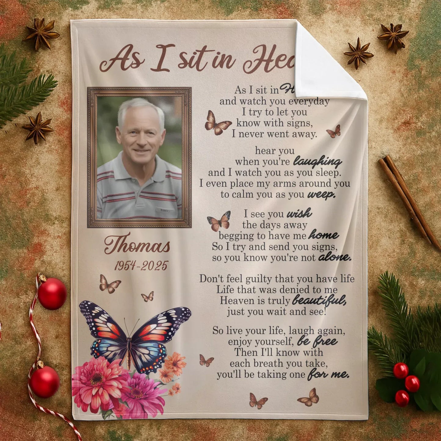 As I Sit In Heaven I Never Went Away - Personalized Memorial Photo Blanket