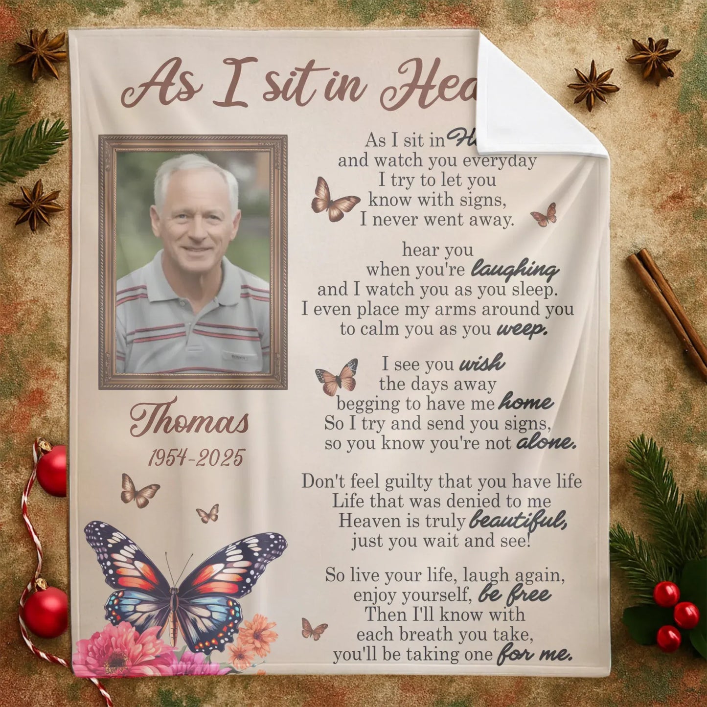 As I Sit In Heaven I Never Went Away - Personalized Memorial Photo Blanket