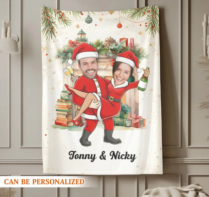 The Cutest Couple Is Celebrating The Christmas Holiday - Personalized Couple Photo Custom Blanket