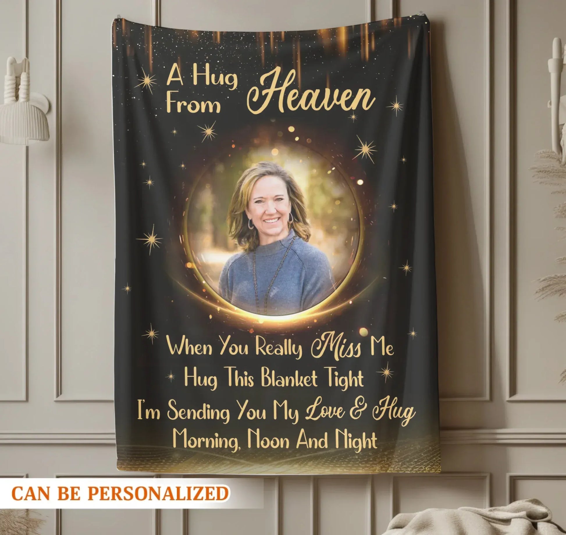 A Hug From Heaven - Personalized Memorial Hug This Golden Sparkle Blanket