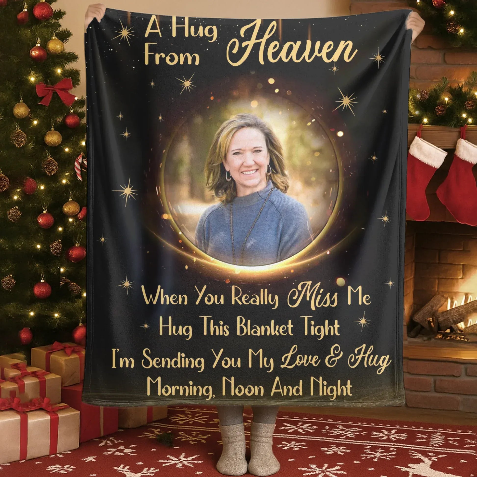 Blanket Custom KNT / White / 30x40in / 76x101cm A Hug From Heaven - Personalized Memorial Hug This Golden Sparkle Blanket