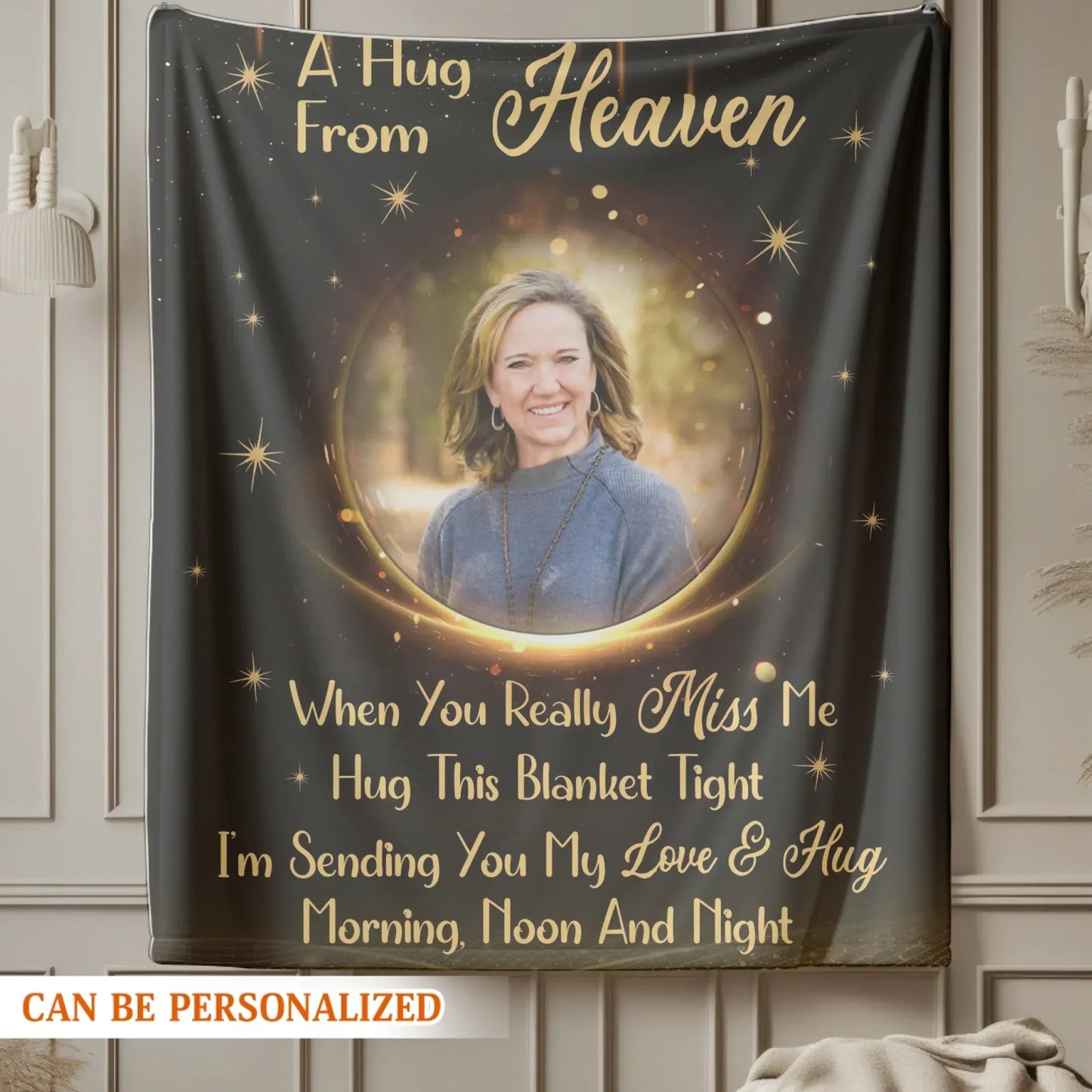 A Hug From Heaven - Personalized Memorial Hug This Golden Sparkle Blanket