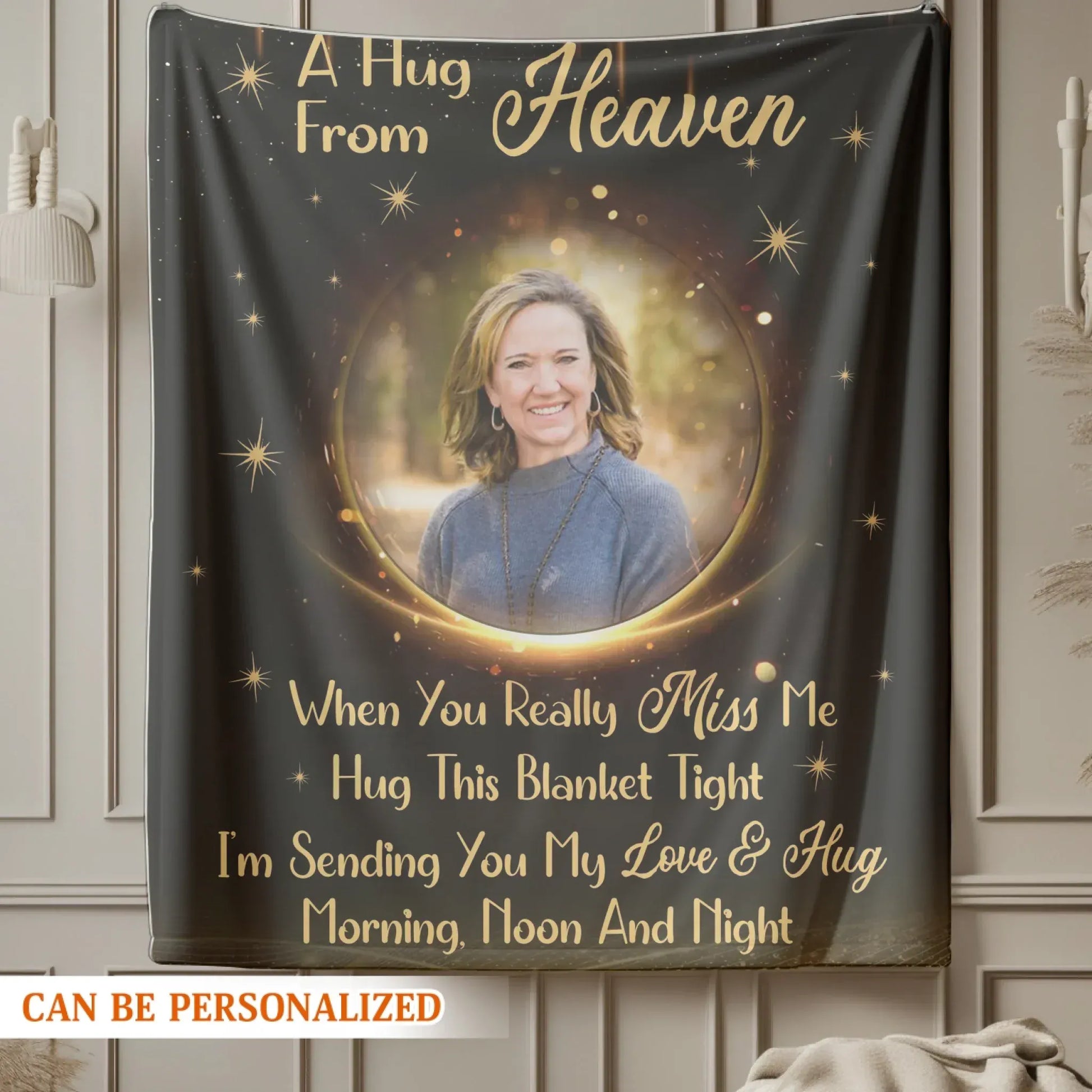 A Hug From Heaven - Personalized Memorial Hug This Golden Sparkle Blanket
