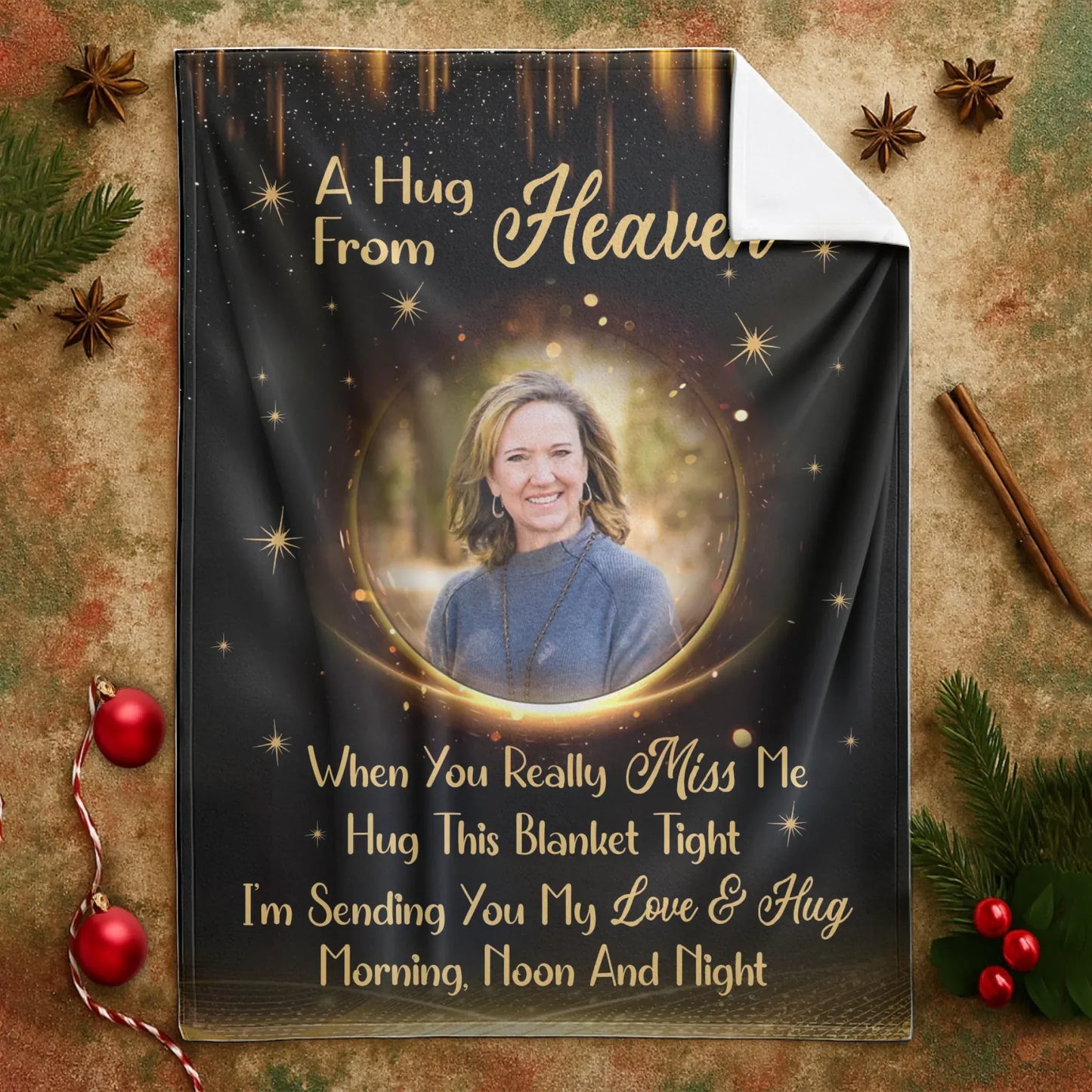 A Hug From Heaven - Personalized Memorial Hug This Golden Sparkle Blanket