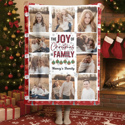 Blanket - Thanh Dang / White / 30x40in / 76x101cm The Joy Of Christmas Is Family - Personalized Family Multi Photo Custom Blanket