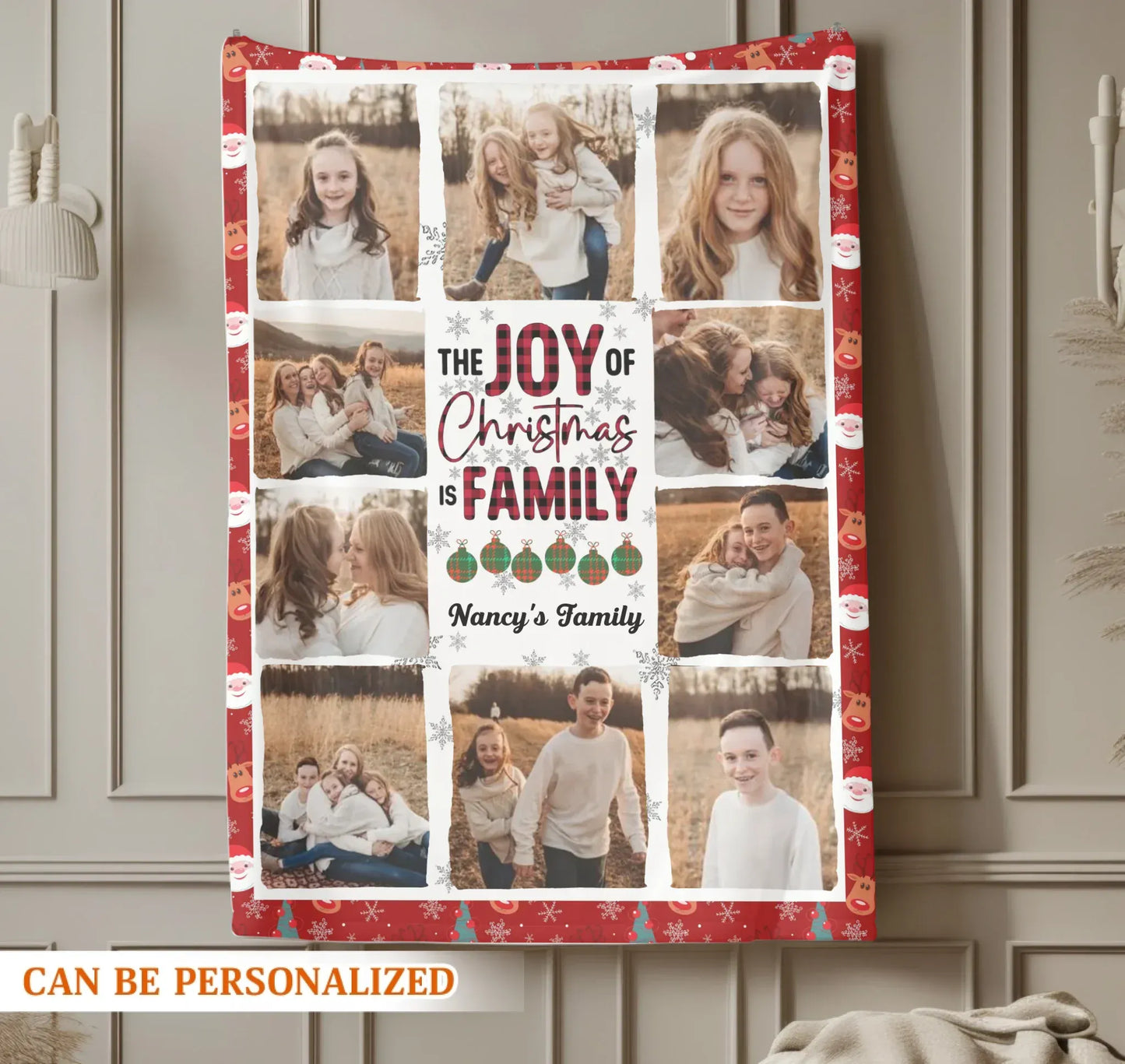 The Joy Of Christmas Is Family - Personalized Family Multi Photo Custom Blanket
