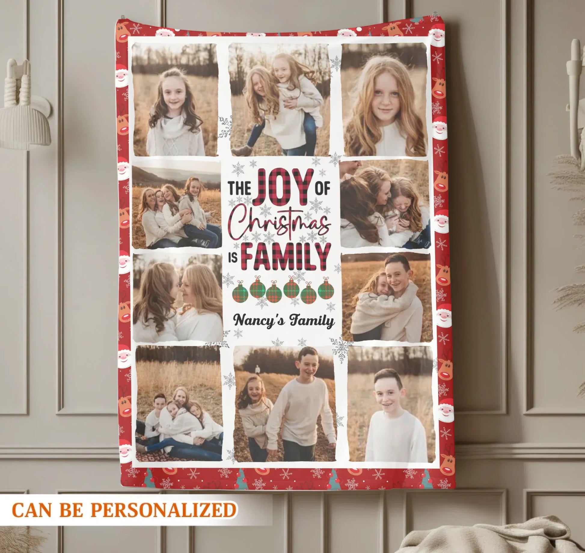 The Joy Of Christmas Is Family - Personalized Family Multi Photo Custom Blanket