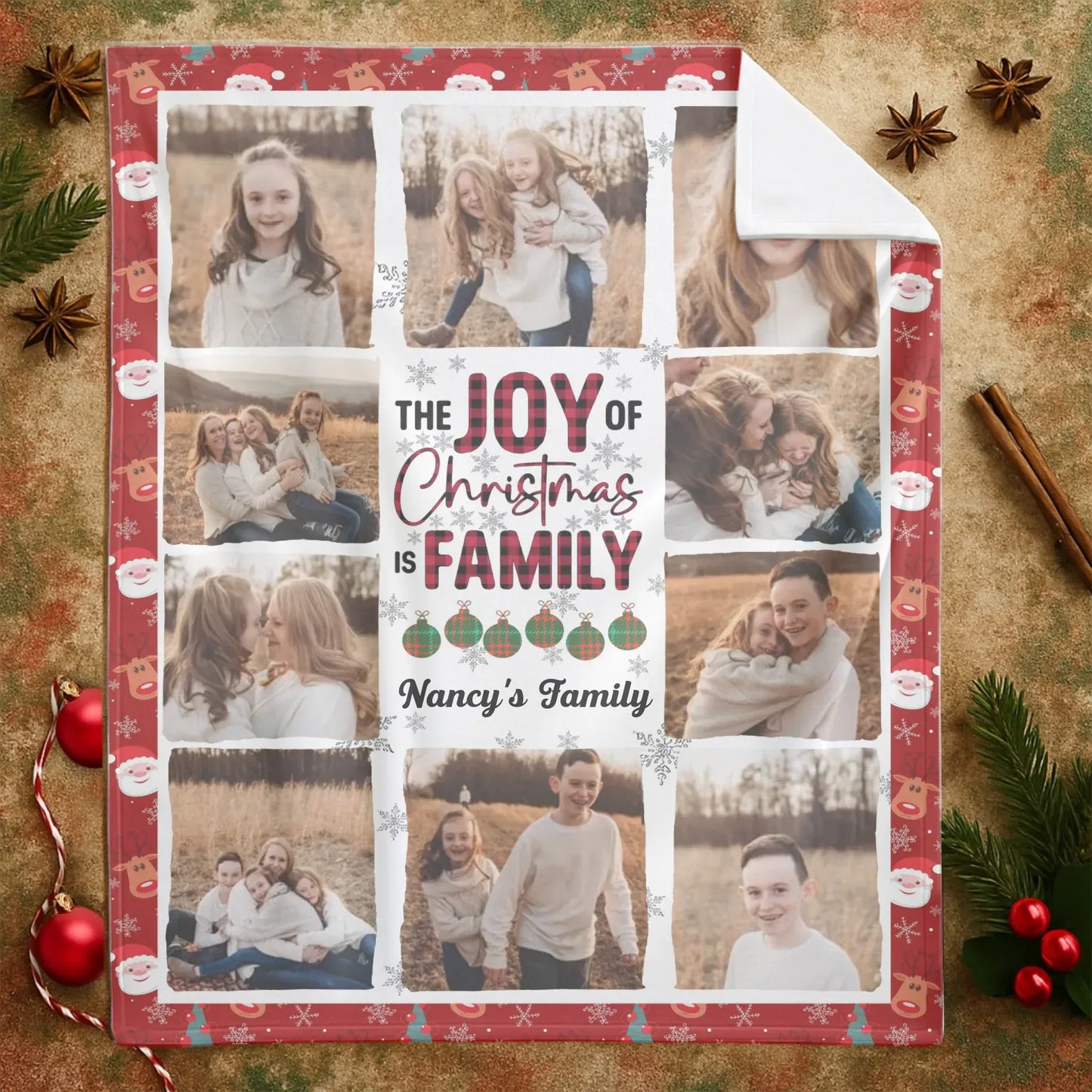 The Joy Of Christmas Is Family - Personalized Family Multi Photo Custom Blanket