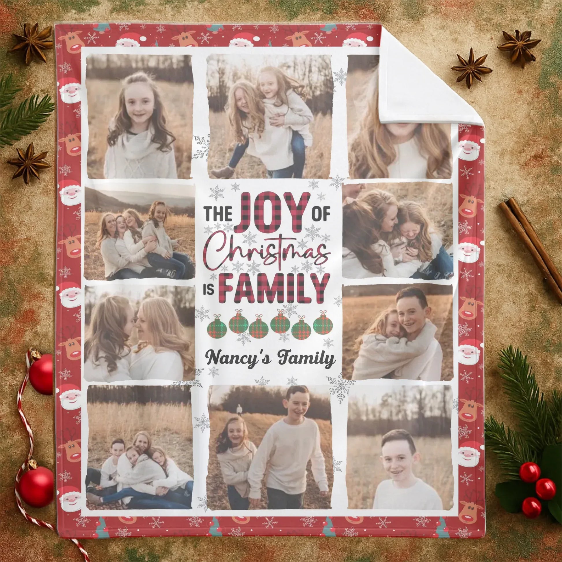 The Joy Of Christmas Is Family - Personalized Family Multi Photo Custom Blanket