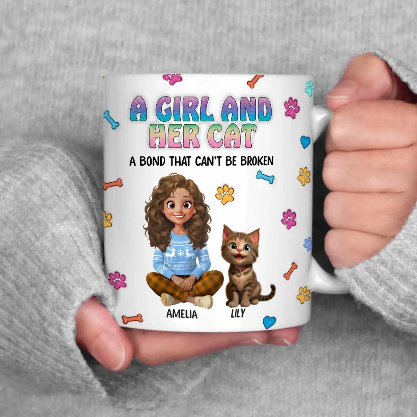 A Girl and Her Cat - Personalized Custom Printed Mug