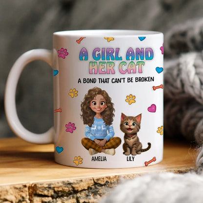 A Girl and Her Cat - Personalized Custom Printed Mug