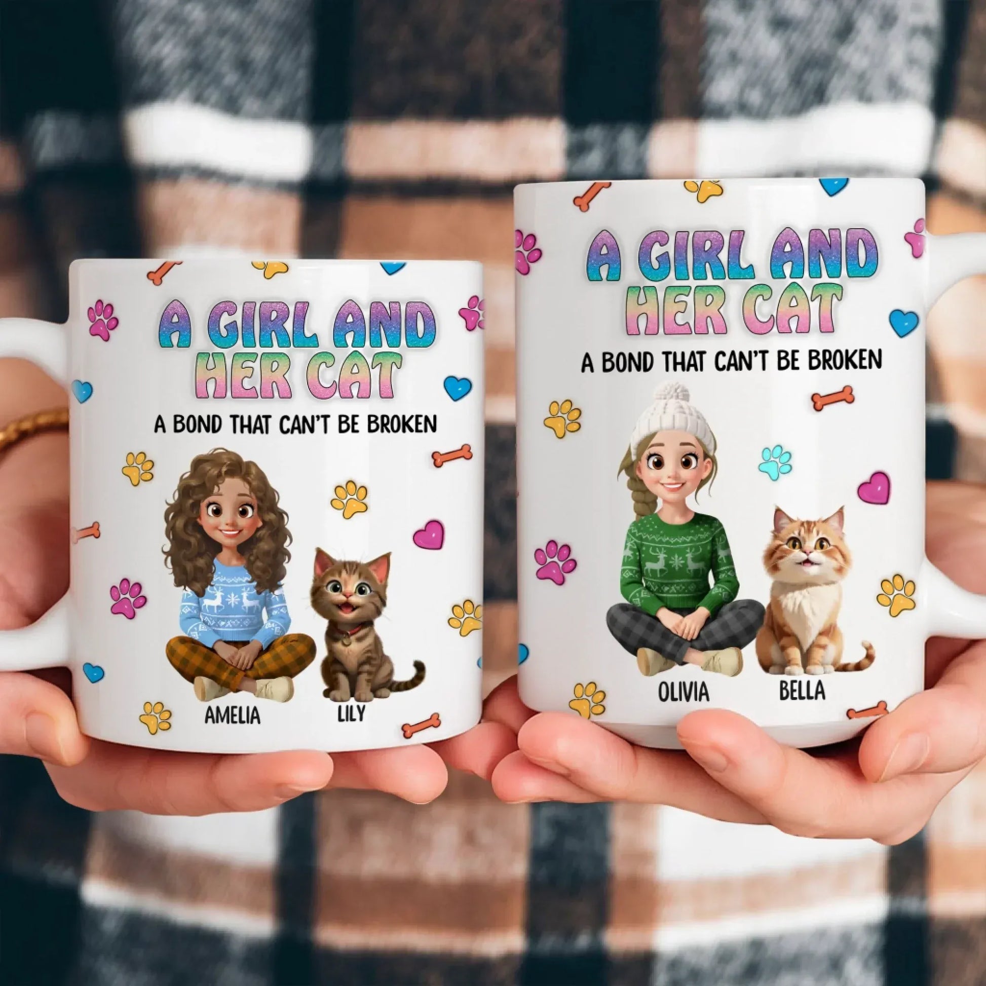 A Girl and Her Cat - Personalized Custom Printed Mug