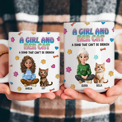 A Girl and Her Cat - Personalized Custom Printed Mug