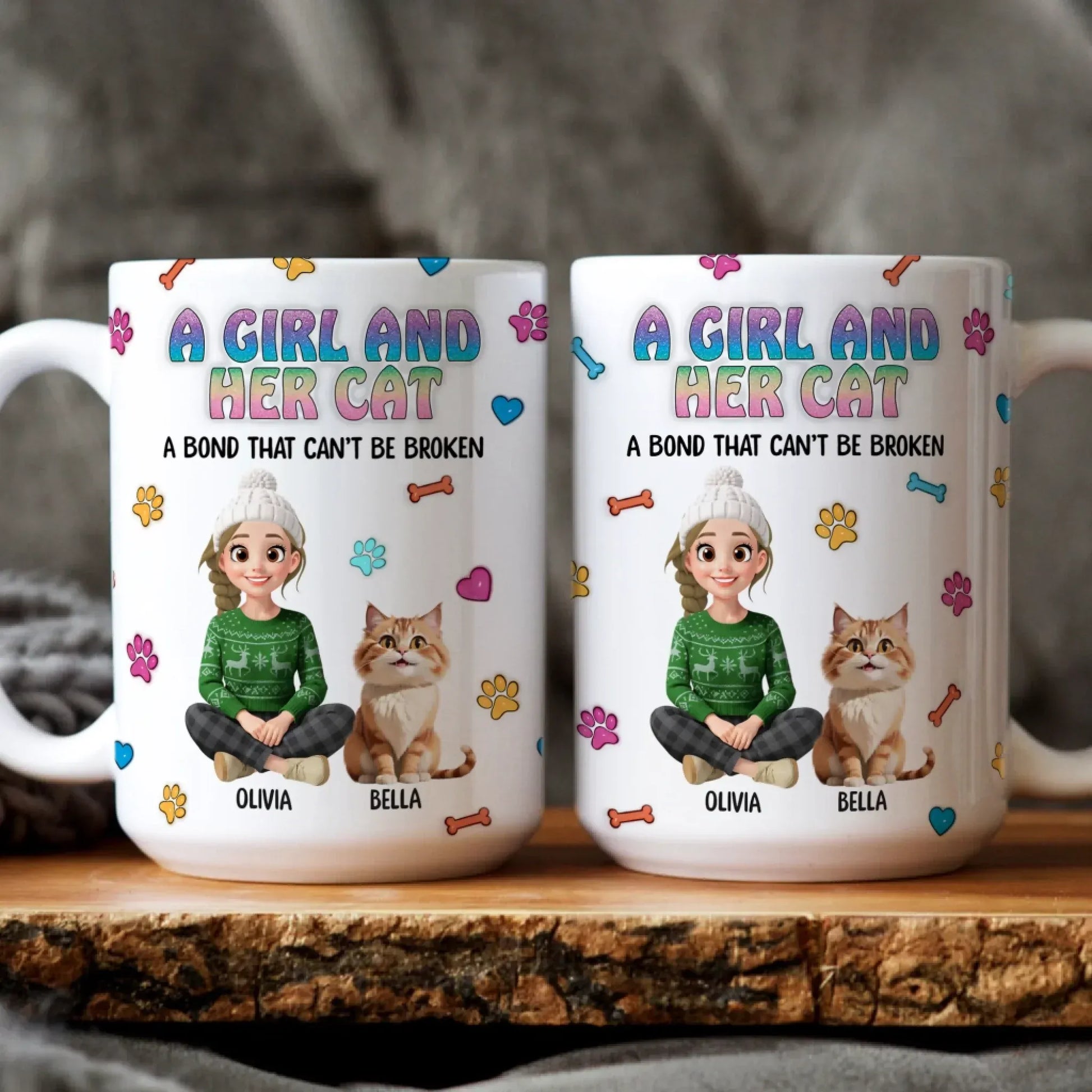 A Girl and Her Cat - Personalized Custom Printed Mug