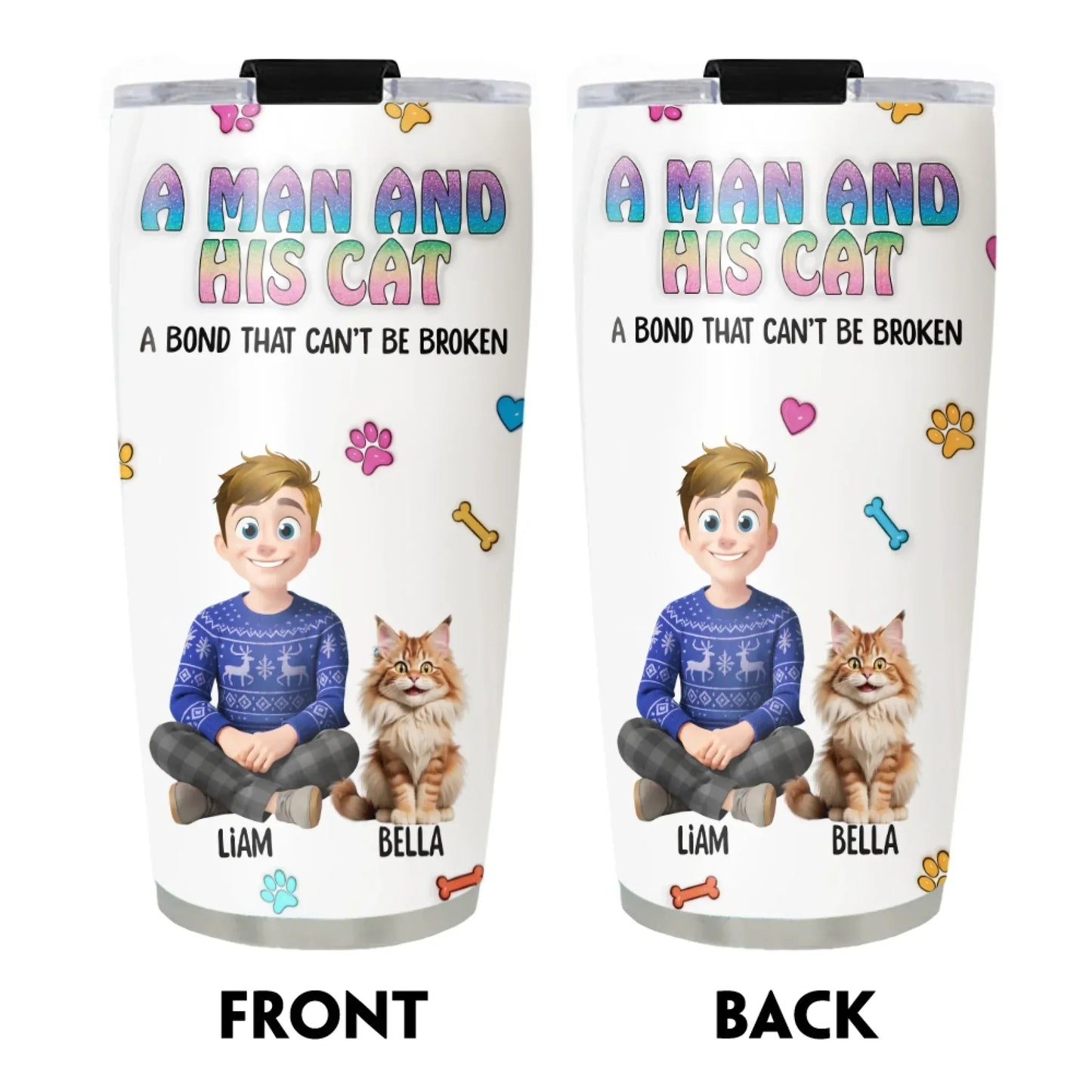 A Man and His Cat - Personalized Custom Printed Tumbler
