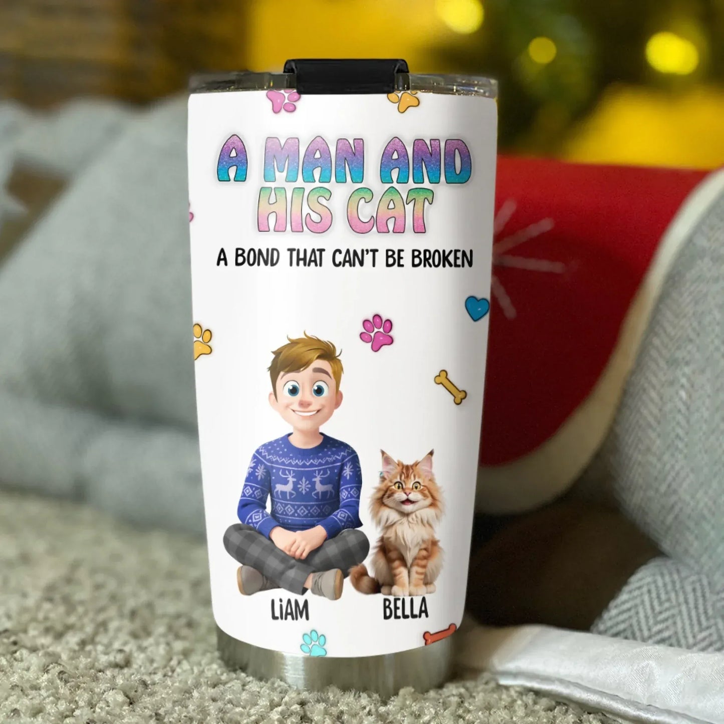 A Man and His Cat - Personalized Custom Printed Tumbler