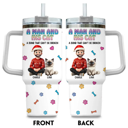TUMBLER / WHITE / 40oz A Man and His Cat - Personalized Custom Printed Tumbler