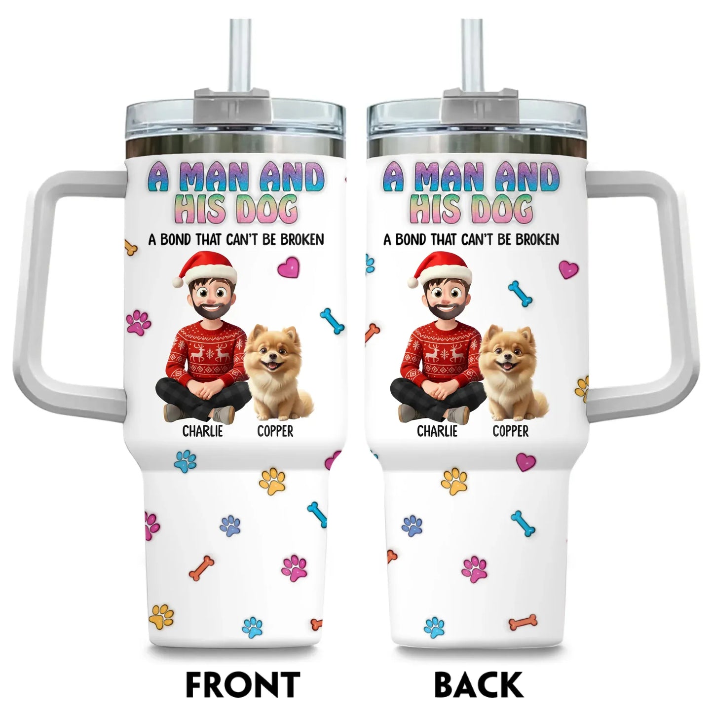 TUMBLER / WHITE / 40oz A Man and His Dog - Personalized Custom Printed Tumbler