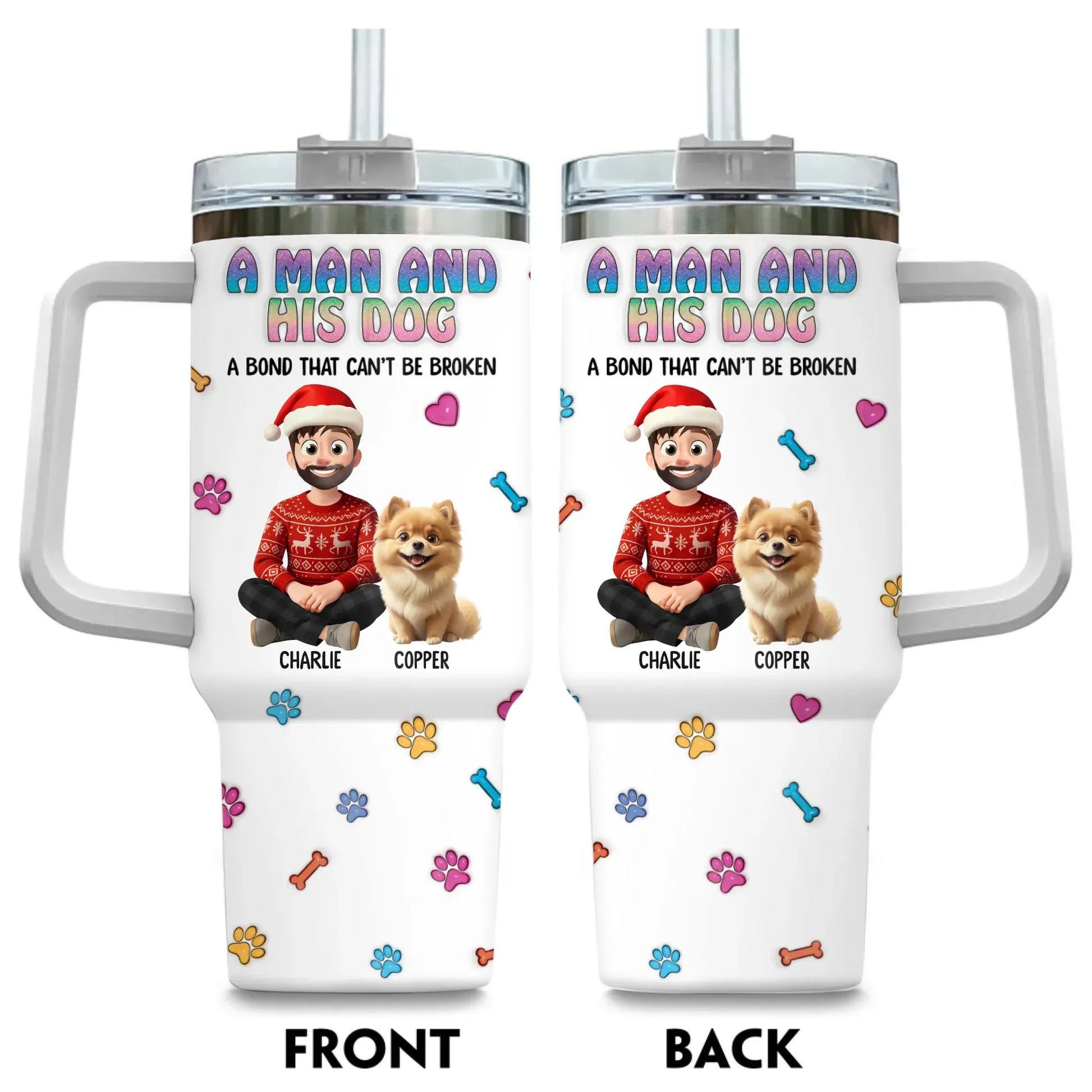 TUMBLER / WHITE / 40oz A Man and His Dog - Personalized Custom Printed Tumbler