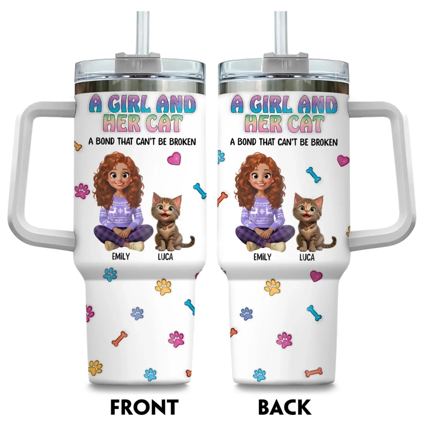 A Girl and Her Cat - Personalized Custom Printed Tumbler