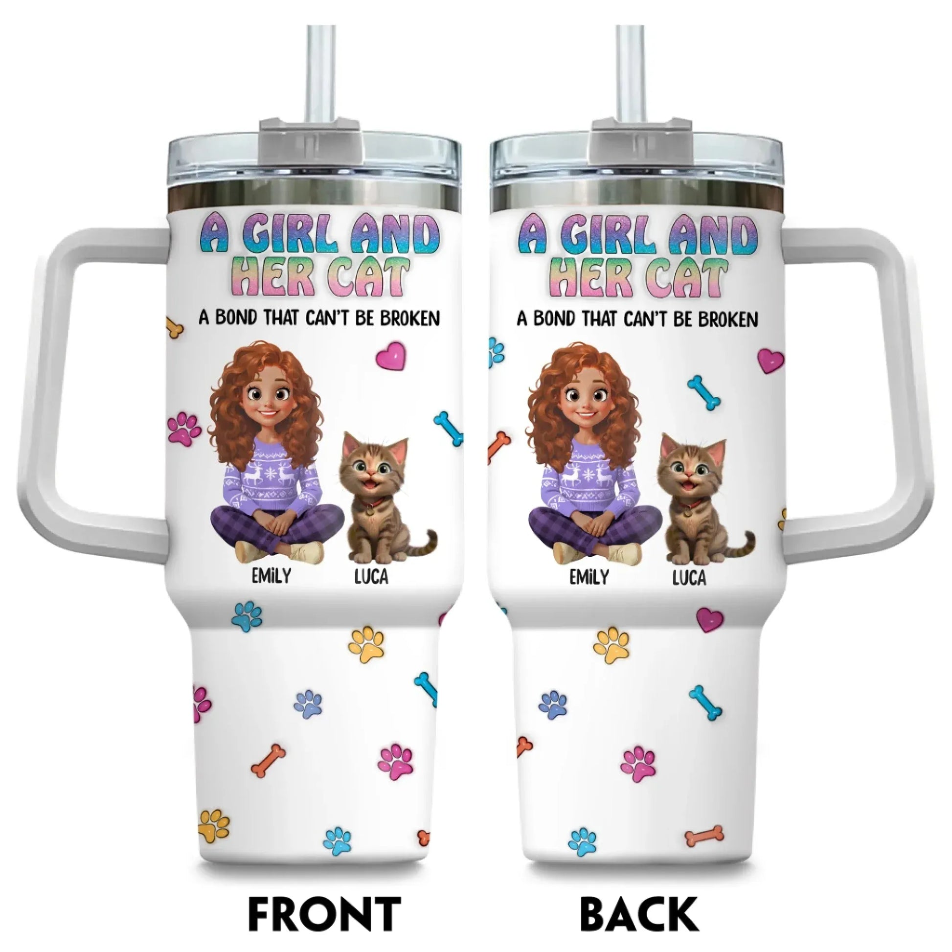 A Girl and Her Cat - Personalized Custom Printed Tumbler