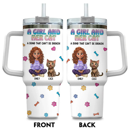 A Girl and Her Cat - Personalized Custom Printed Tumbler