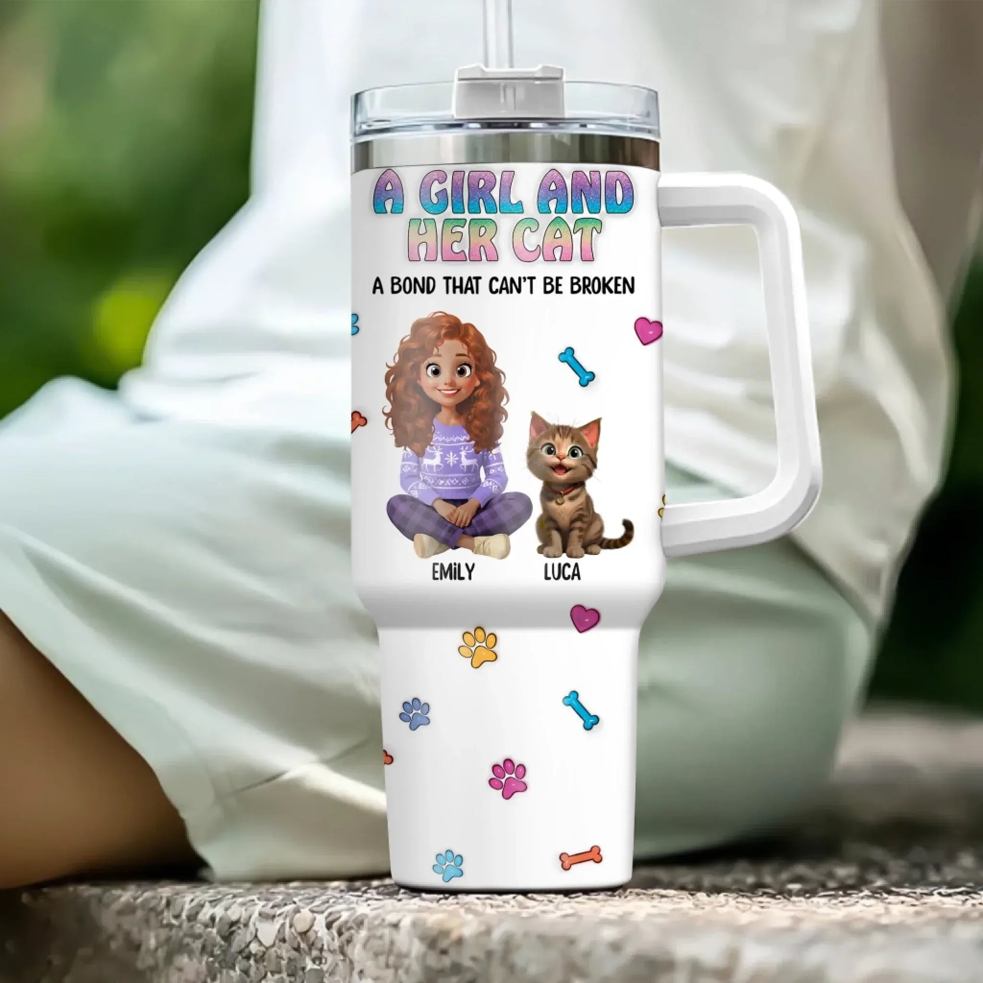 A Girl and Her Cat - Personalized Custom Printed Tumbler