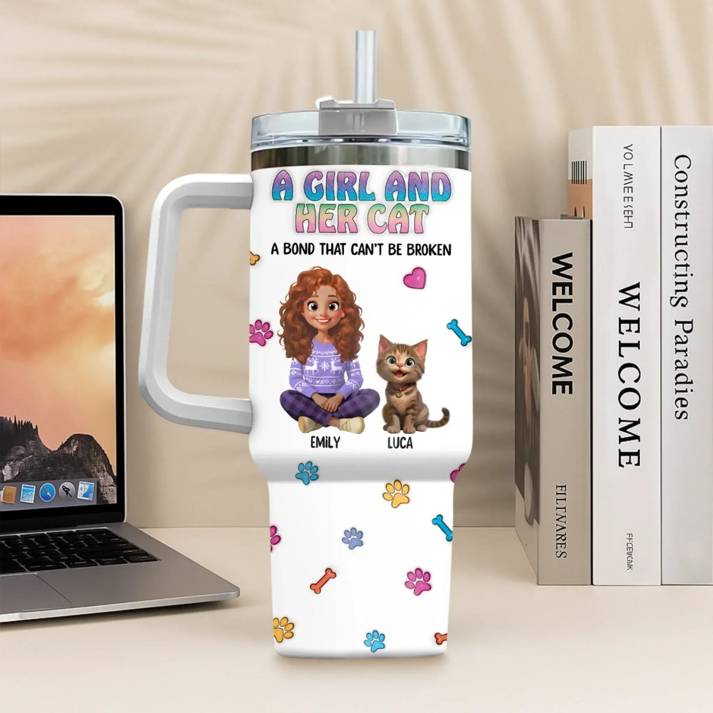 A Girl and Her Cat - Personalized Custom Printed Tumbler