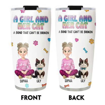A Girl and Her Cat - Personalized Custom Printed Tumbler